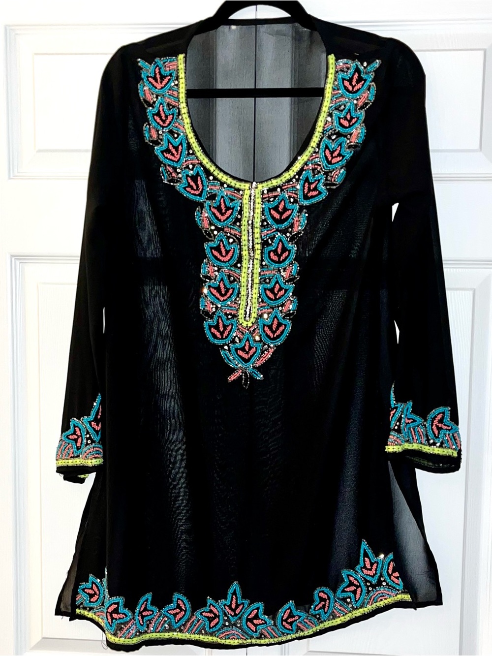 Gorgeous Multicolored Beaded Sheer Tunic Never Worn